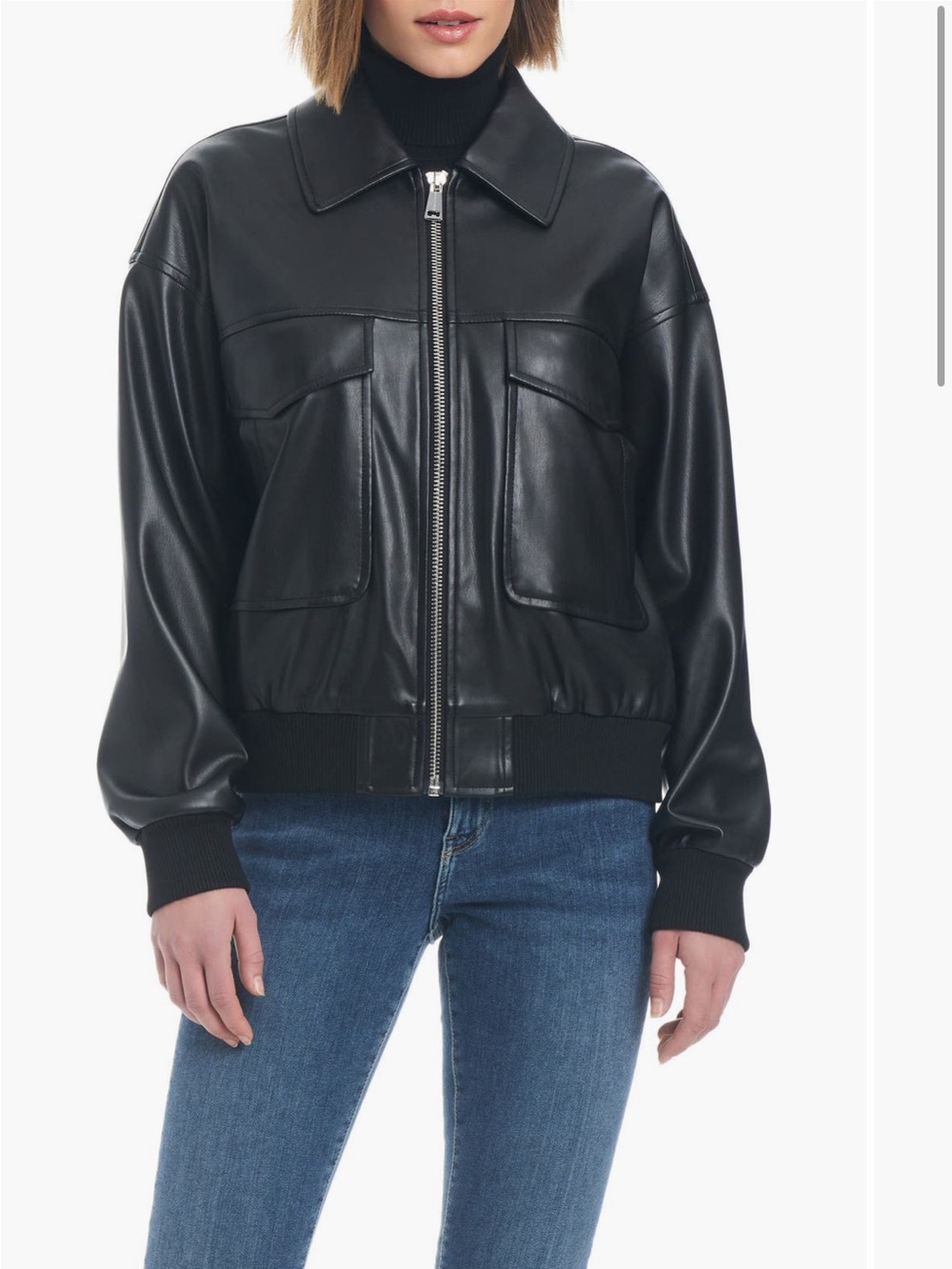 Sanctuary Black Faux Leather Aviator Jacket